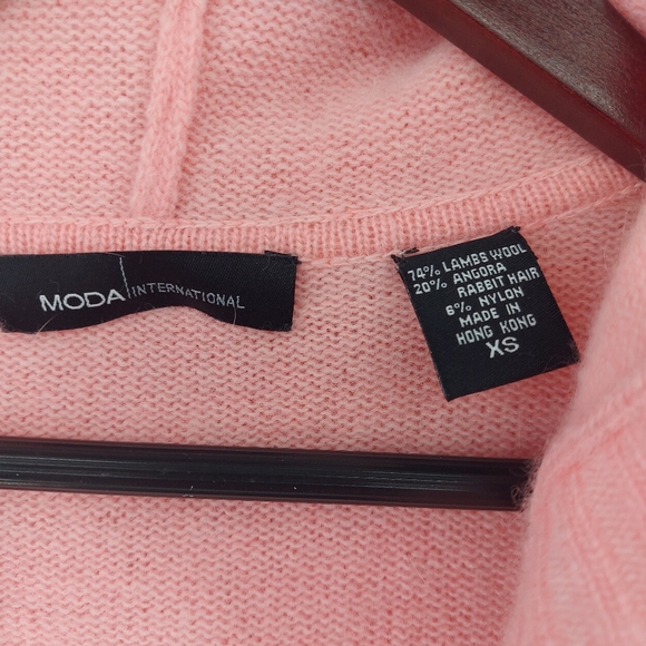Moda International Lambswool Angora Long Pink Cardigan Sweater Size XS - Picture 2 of 6